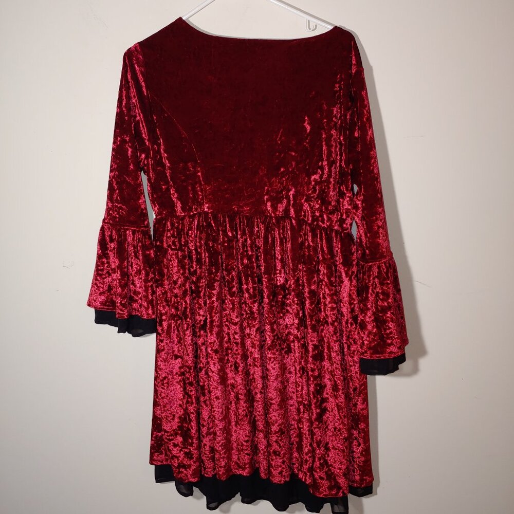 Hot Topic Burgundy Red Crushed Velvet Bell Sleeves Corset Midi Dress Sz XL - Picture 6 of 6